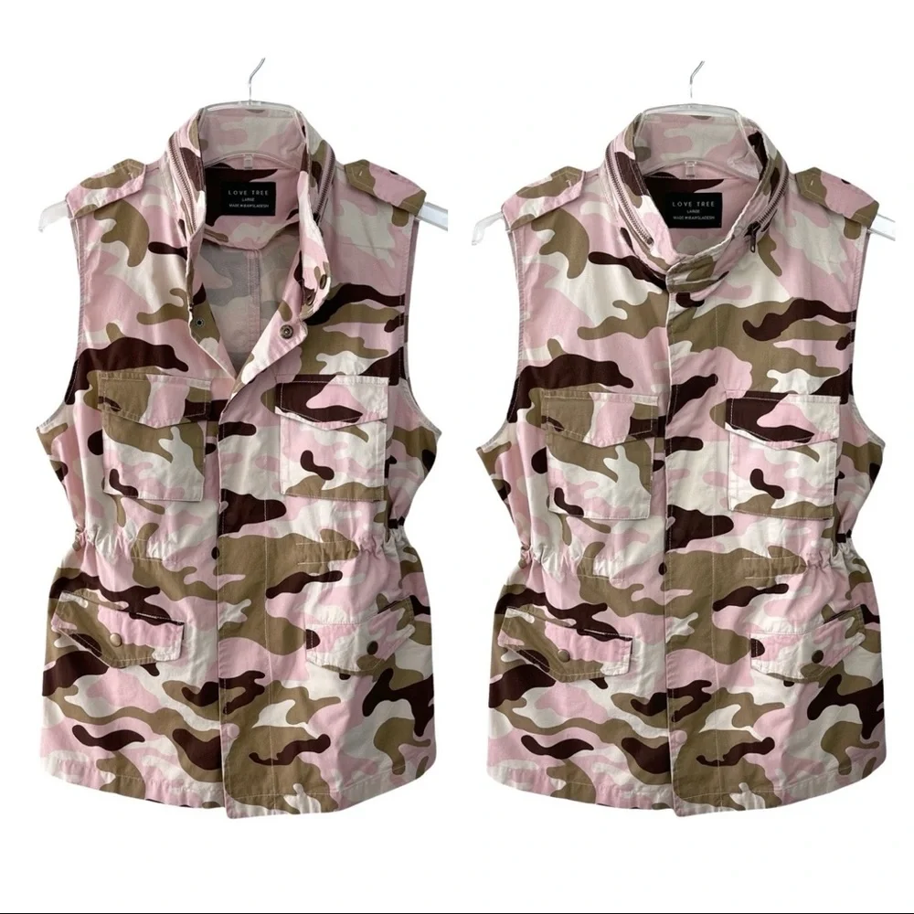Love Tree Safari Pink Camouflage Military Anorak Vest - Picture 2 of 16